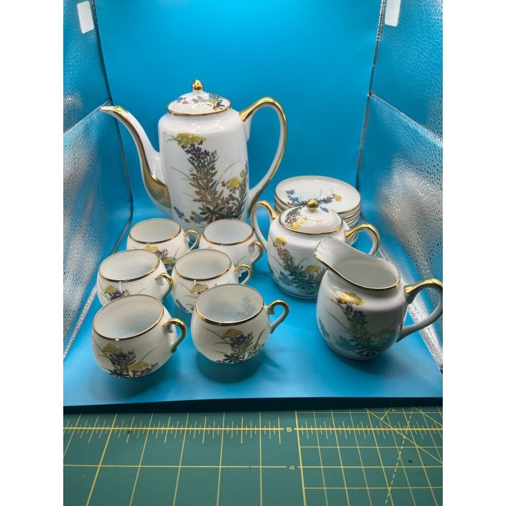 Vintage Kutani   Porcelain Tea Set With Floral & Gold